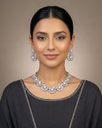 Pearl Floral Zircon Necklace & Earrings Set (5 Color Accents)