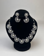 Pearl Floral Zircon Necklace & Earrings Set (5 Color Accents)