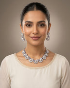 Pearl Floral Zircon Necklace & Earrings Set (5 Color Accents)