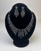 Silver Zircon Fringe Necklace & Earrings Set (4 Colors)