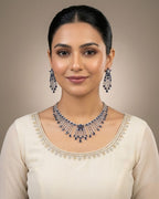 Silver Zircon Fringe Necklace & Earrings Set (4 Colors)
