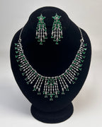 Silver Zircon Fringe Necklace & Earrings Set (4 Colors)