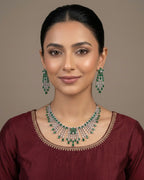 Silver Zircon Fringe Necklace & Earrings Set (4 Colors)