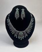 Silver Zircon Fringe Necklace & Earrings Set (4 Colors)