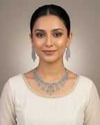 Silver Zircon Fringe Necklace & Earrings Set (4 Colors)
