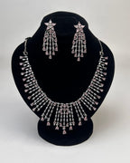 Silver Zircon Fringe Necklace & Earrings Set (4 Colors)
