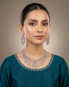 Silver Zircon Fringe Necklace & Earrings Set (4 Colors)
