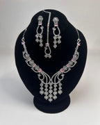 Silver Zircon Partywear Necklace, Earrings & Tikka Set