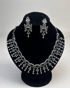 Zircon Tassel Necklace Set With Earrings & Tikka