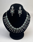 Zircon Tassel Necklace Set With Earrings & Tikka