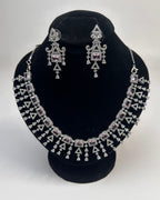 Zircon Tassel Necklace Set With Earrings & Tikka