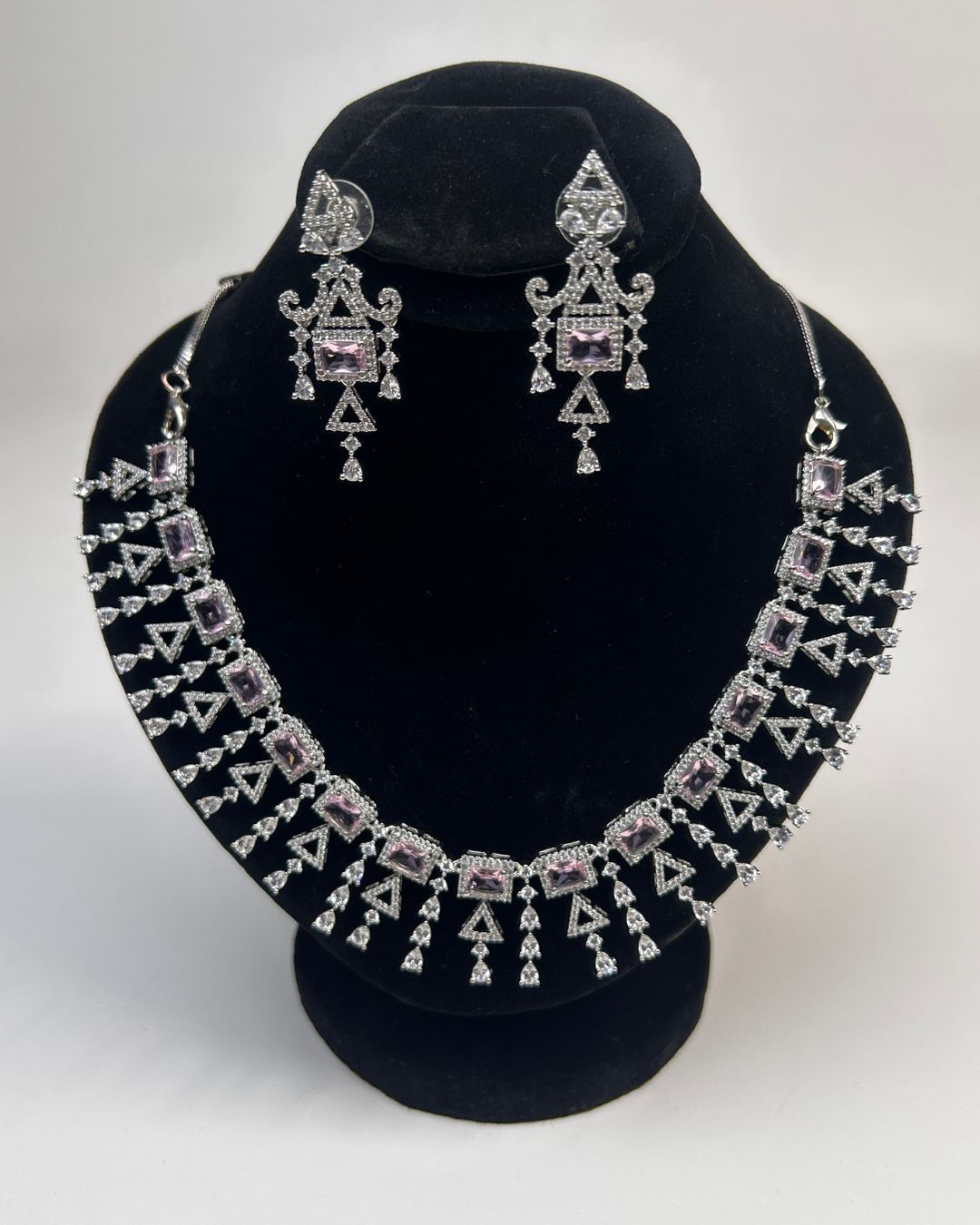 Zircon Tassel Necklace Set With Earrings & Tikka