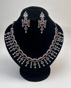 Zircon Tassel Necklace Set With Earrings & Tikka