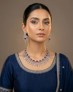 Zircon Tassel Necklace Set With Earrings & Tikka