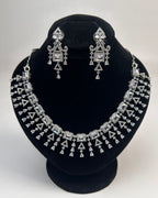 Zircon Tassel Necklace Set With Earrings & Tikka
