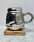 Gloss Finish Ceramic Mug with Metallic Lid – Cream & Silver 