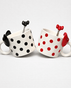 Polka Dot Ceramic Coffee Mug with Spoon – 350ml