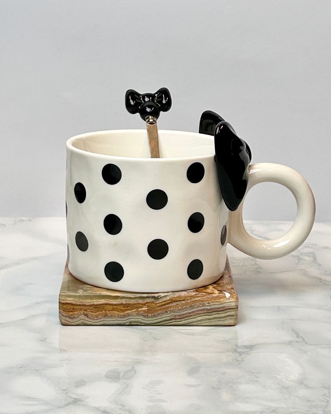 Polka Dot Ceramic Coffee Mug with Spoon – 350ml
