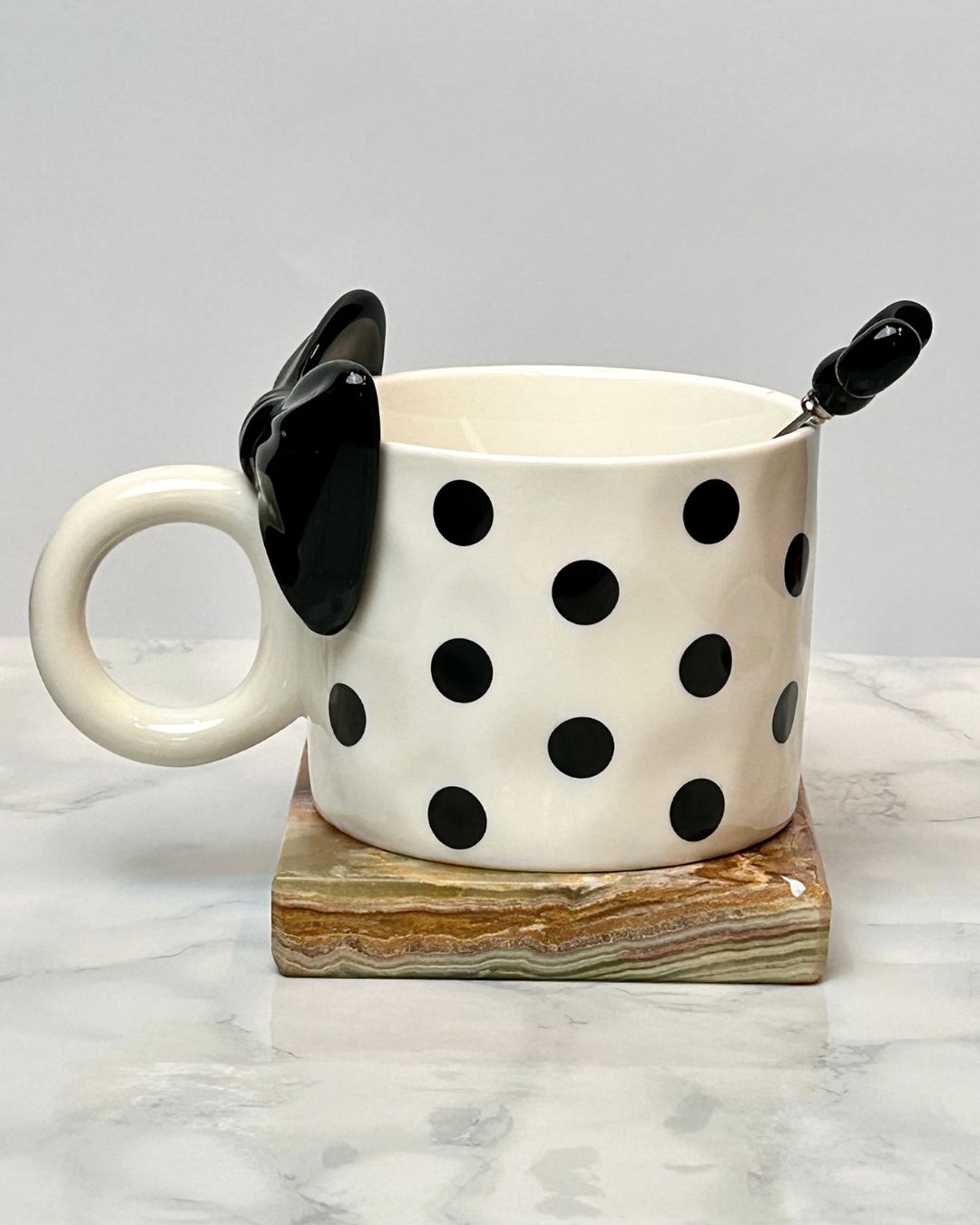 Polka Dot Ceramic Coffee Mug with Spoon – 350ml