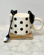 Polka Dot Ceramic Coffee Mug with Spoon – 350ml