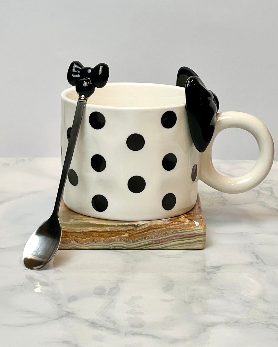 Polka Dot Ceramic Coffee Mug with Spoon – 350ml