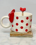 Polka Dot Ceramic Coffee Mug with Spoon – 350ml