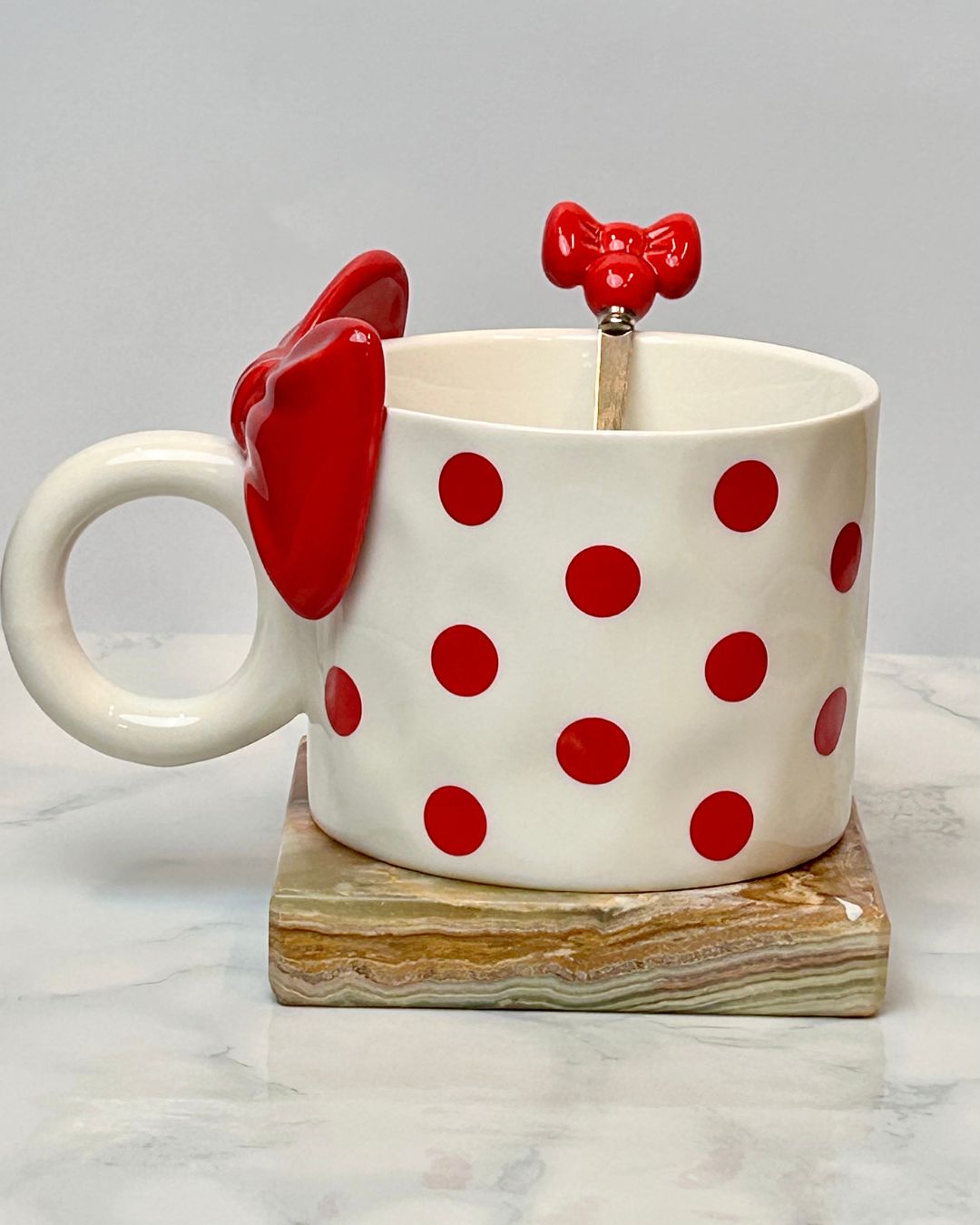 Polka Dot Ceramic Coffee Mug with Spoon – 350ml