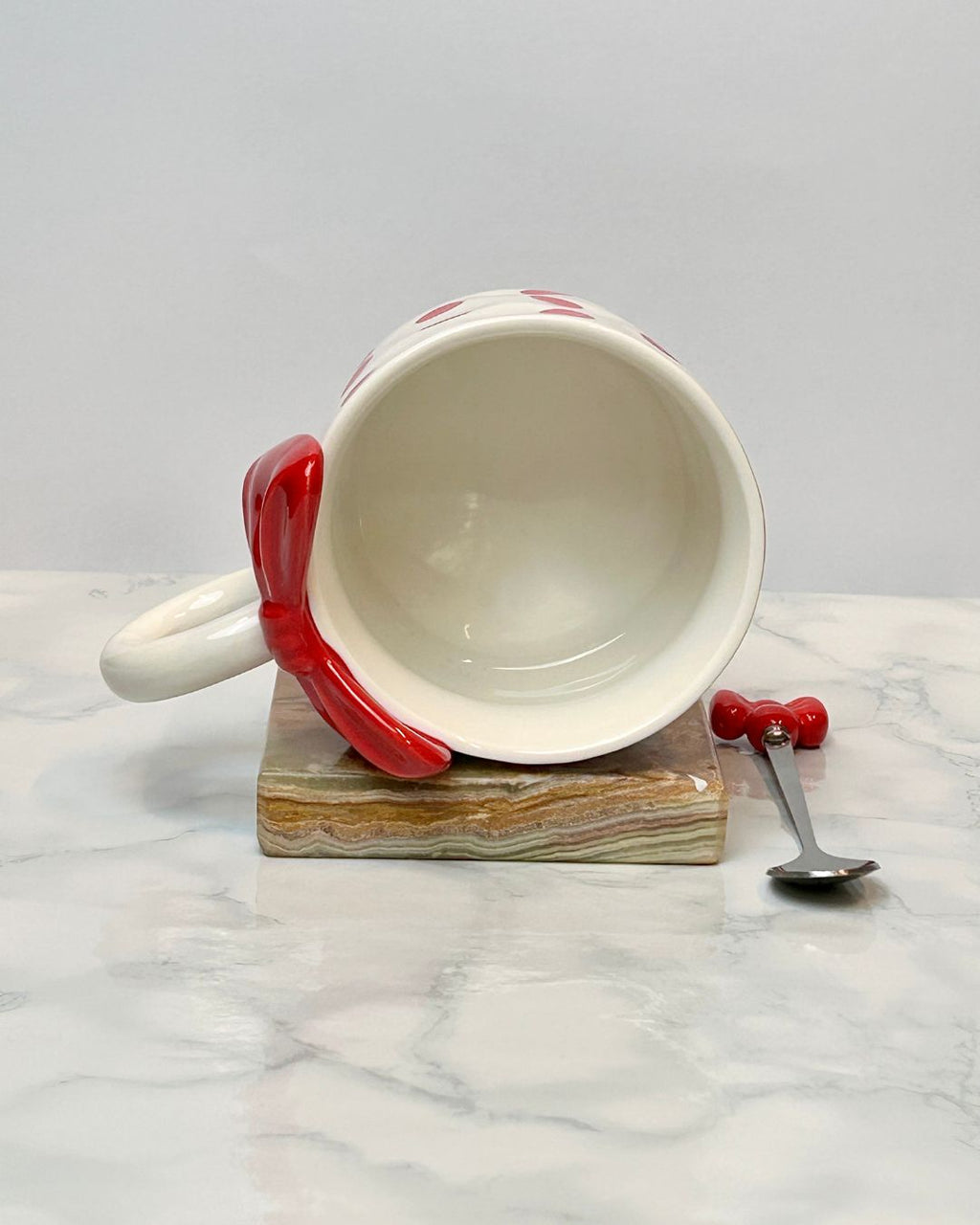 Polka Dot Ceramic Coffee Mug with Spoon – 350ml