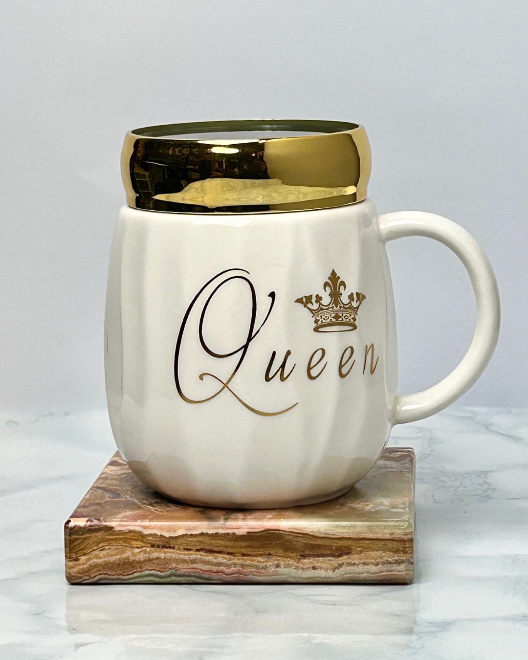 Royal Crown Ceramic Mug with Gold Rim – King & Queen