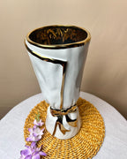 Bow Accent Ceramic Decorative Vase with Metallic Detailing