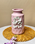 Gloss Ceramic Decorative Vase with Floral Embossed Detail – Blush Pink