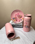 Flamingo Floral Ceramic Decorative Vase with Tassel – Pink & Firozi