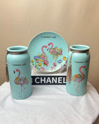 Flamingo Floral Ceramic Decorative Vase with Tassel – Pink & Firozi