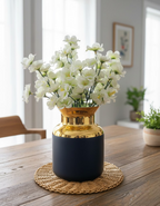 Gloss Finish Decorative Glass Vase with Gold Rim – Black