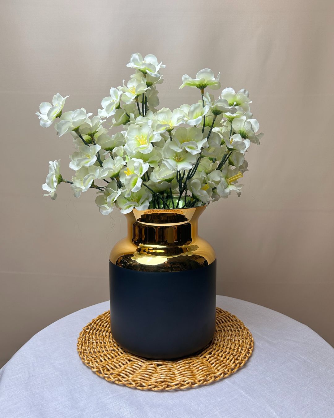 Gloss Finish Decorative Glass Vase with Gold Rim – Black
