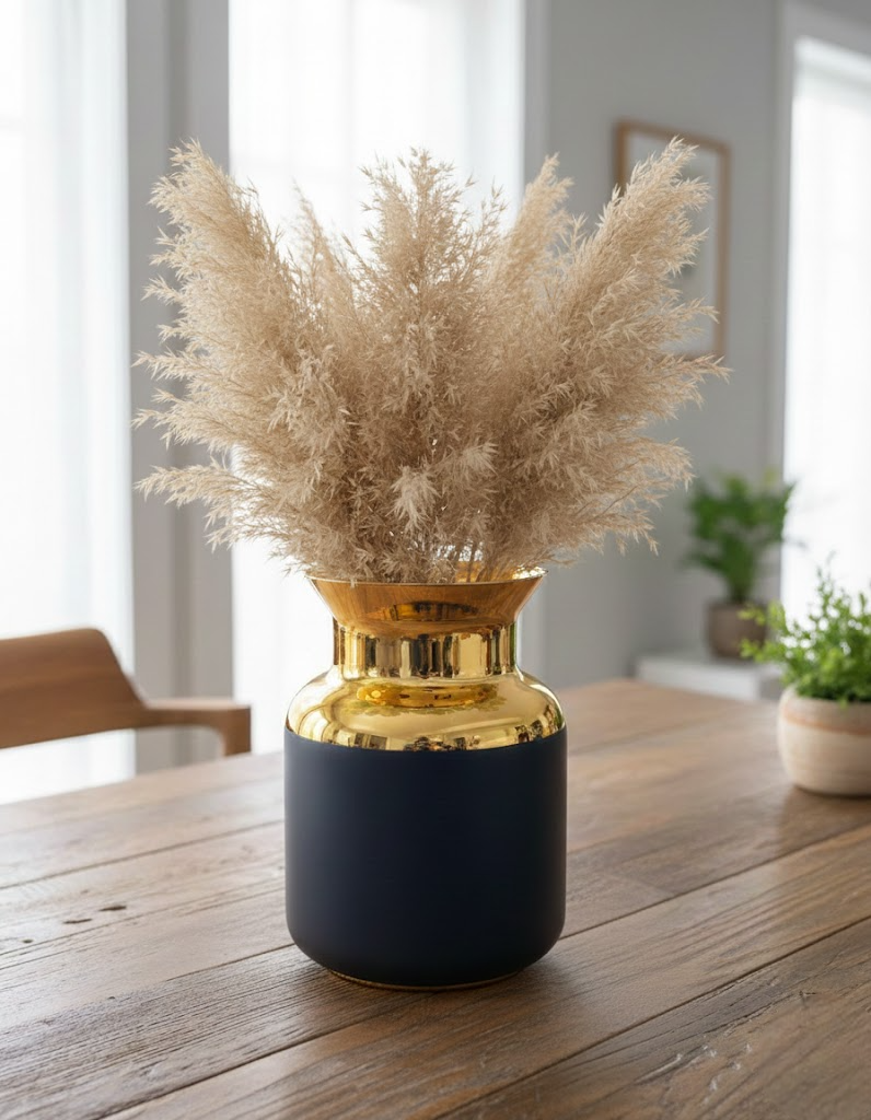 Gloss Finish Decorative Glass Vase with Gold Rim – Black