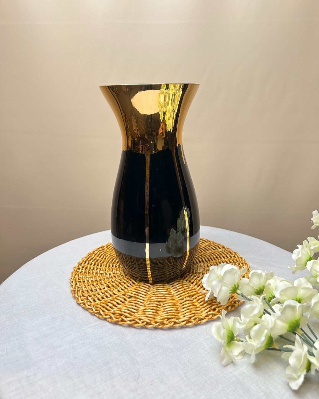 Gloss Finish Decorative Ceramic Vase with Metallic Accents