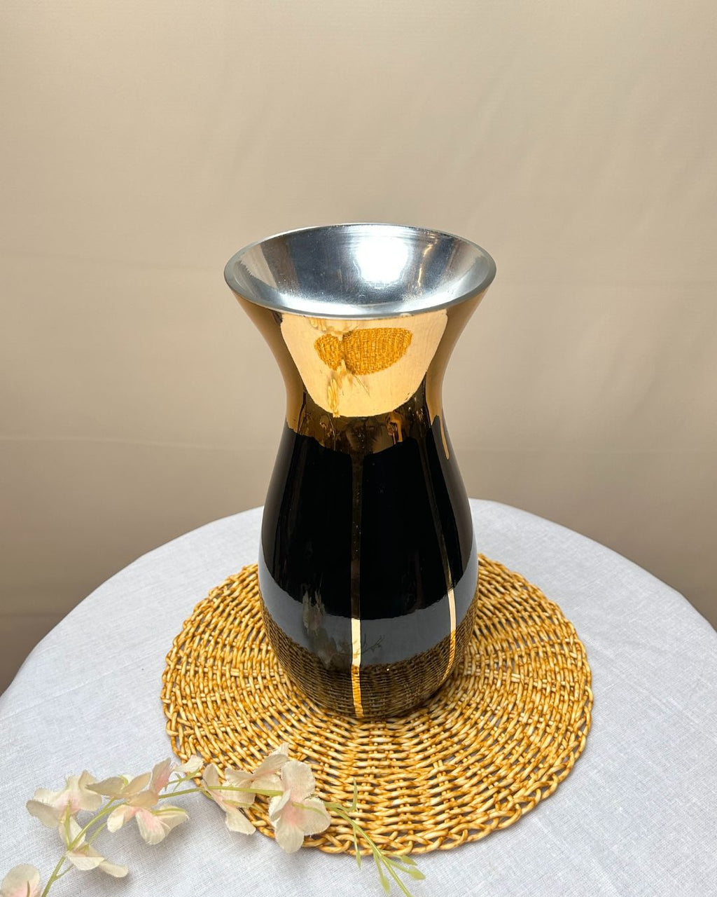 Gloss Finish Decorative Ceramic Vase with Metallic Accents