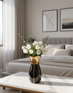 Gloss Finish Decorative Ceramic Vase with Metallic Accents