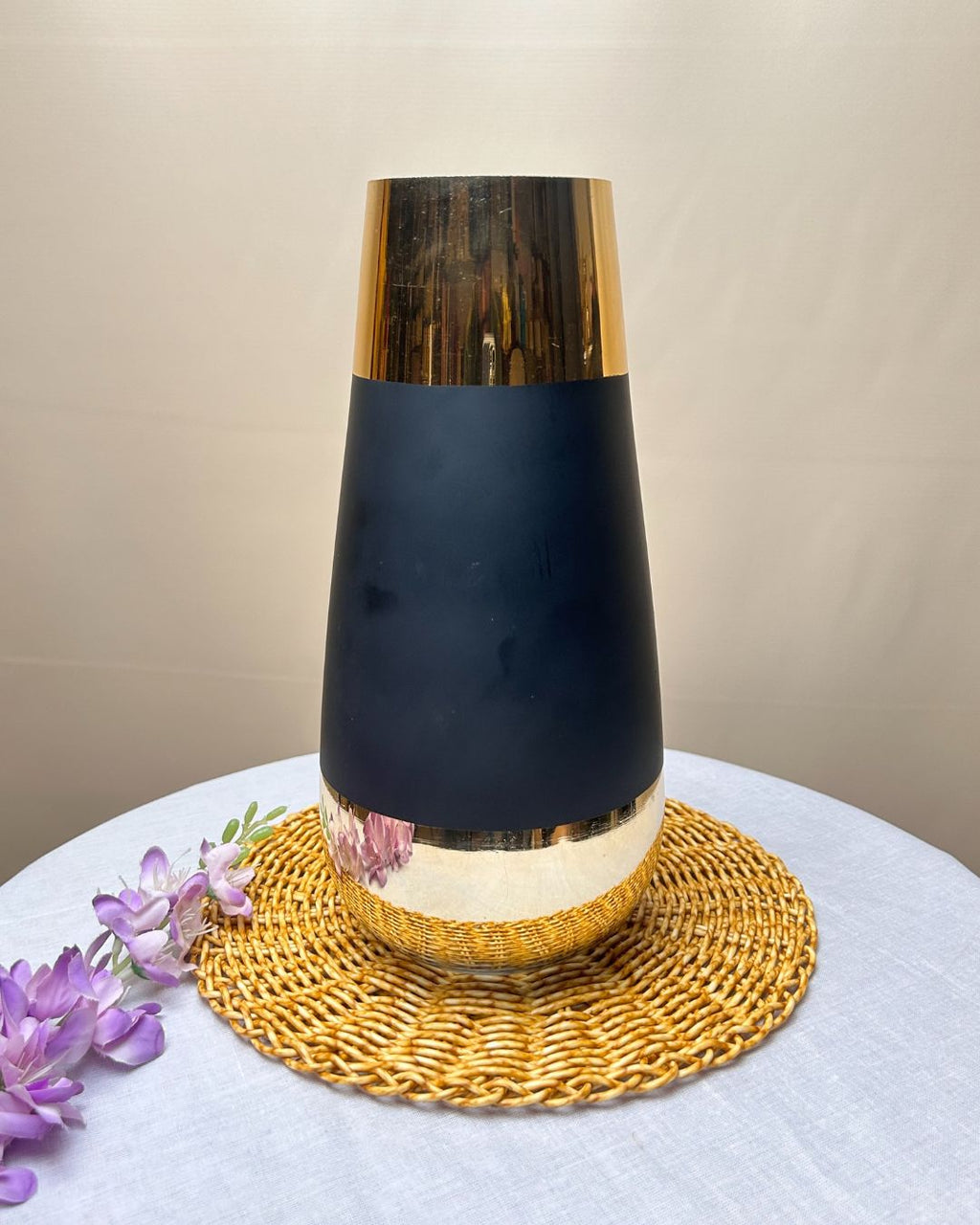 Gloss Finish Decorative Ceramic Vase with Metallic Accents