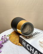 Gloss Finish Decorative Ceramic Vase with Metallic Accents