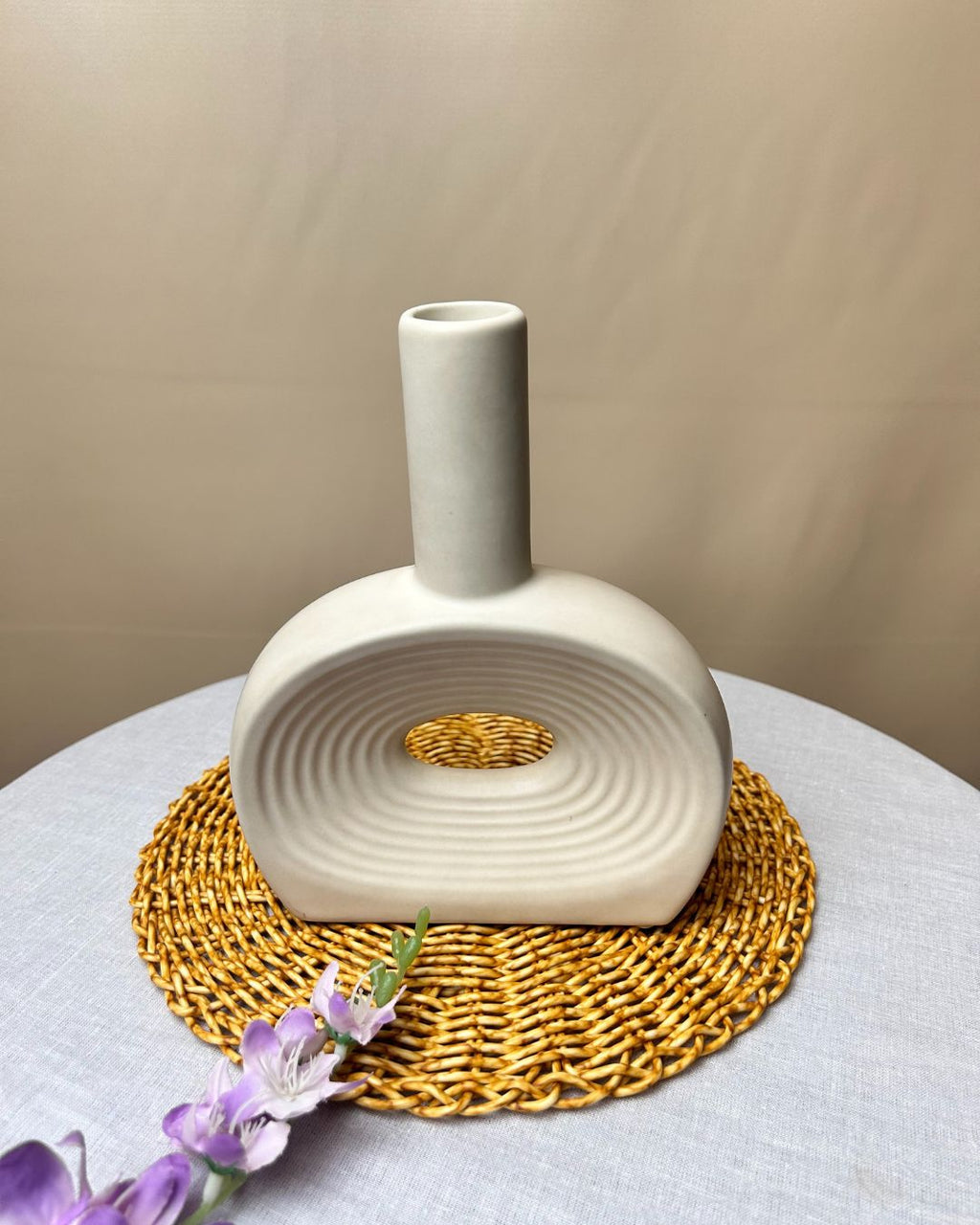 Modern Ceramic Decorative Vase with Sculptural Hollow Design – White