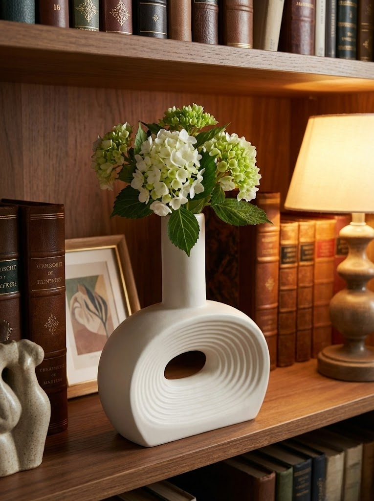 Modern Ceramic Decorative Vase with Sculptural Hollow Design – White
