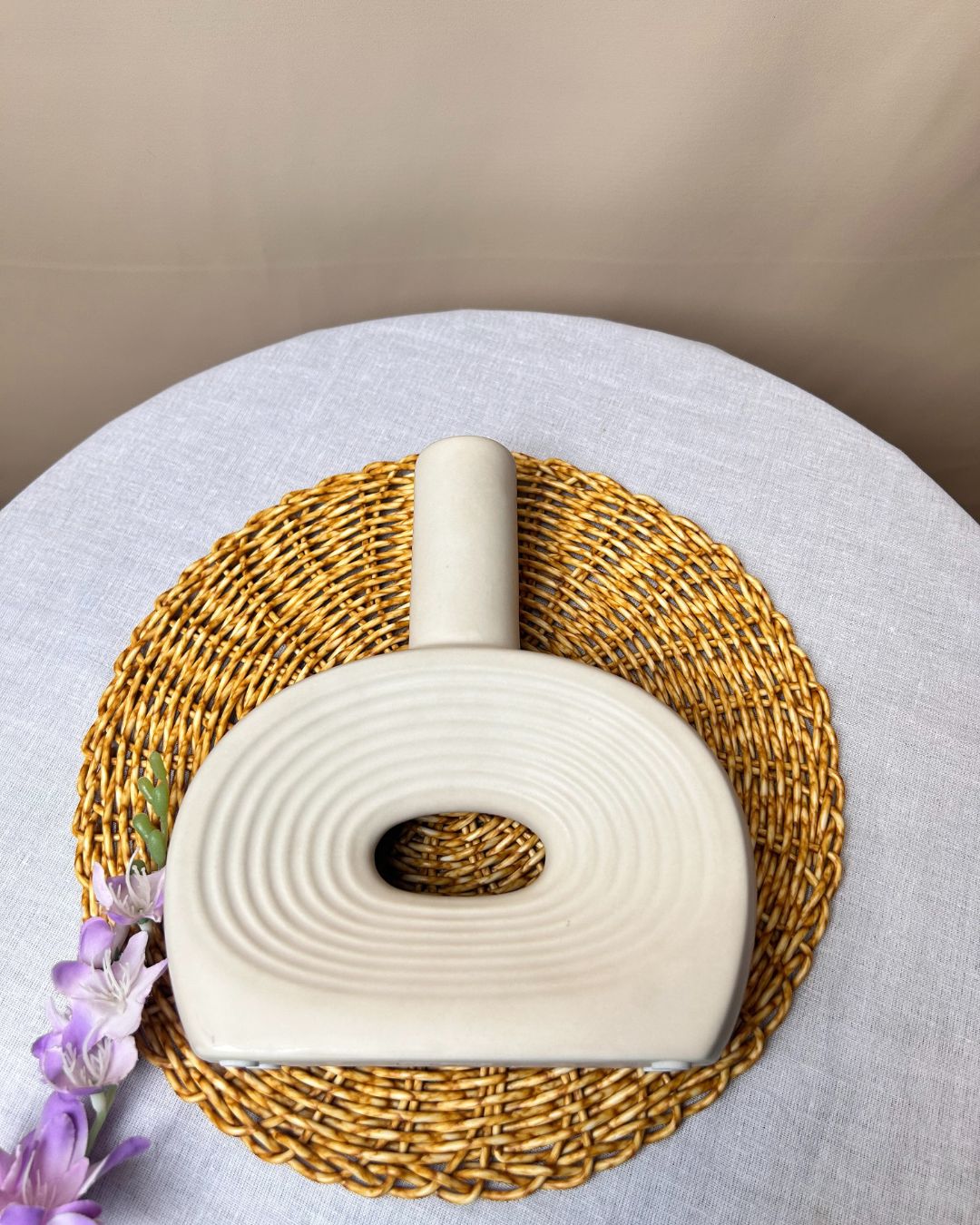 Modern Ceramic Decorative Vase with Sculptural Hollow Design – White