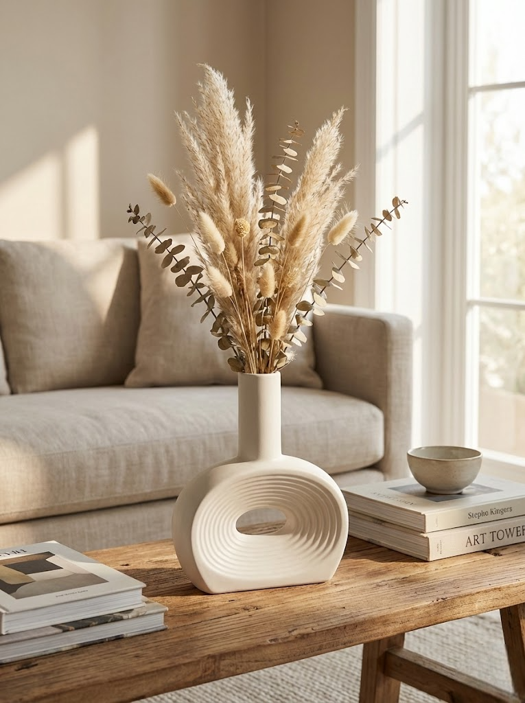 Modern Ceramic Decorative Vase with Sculptural Hollow Design – White