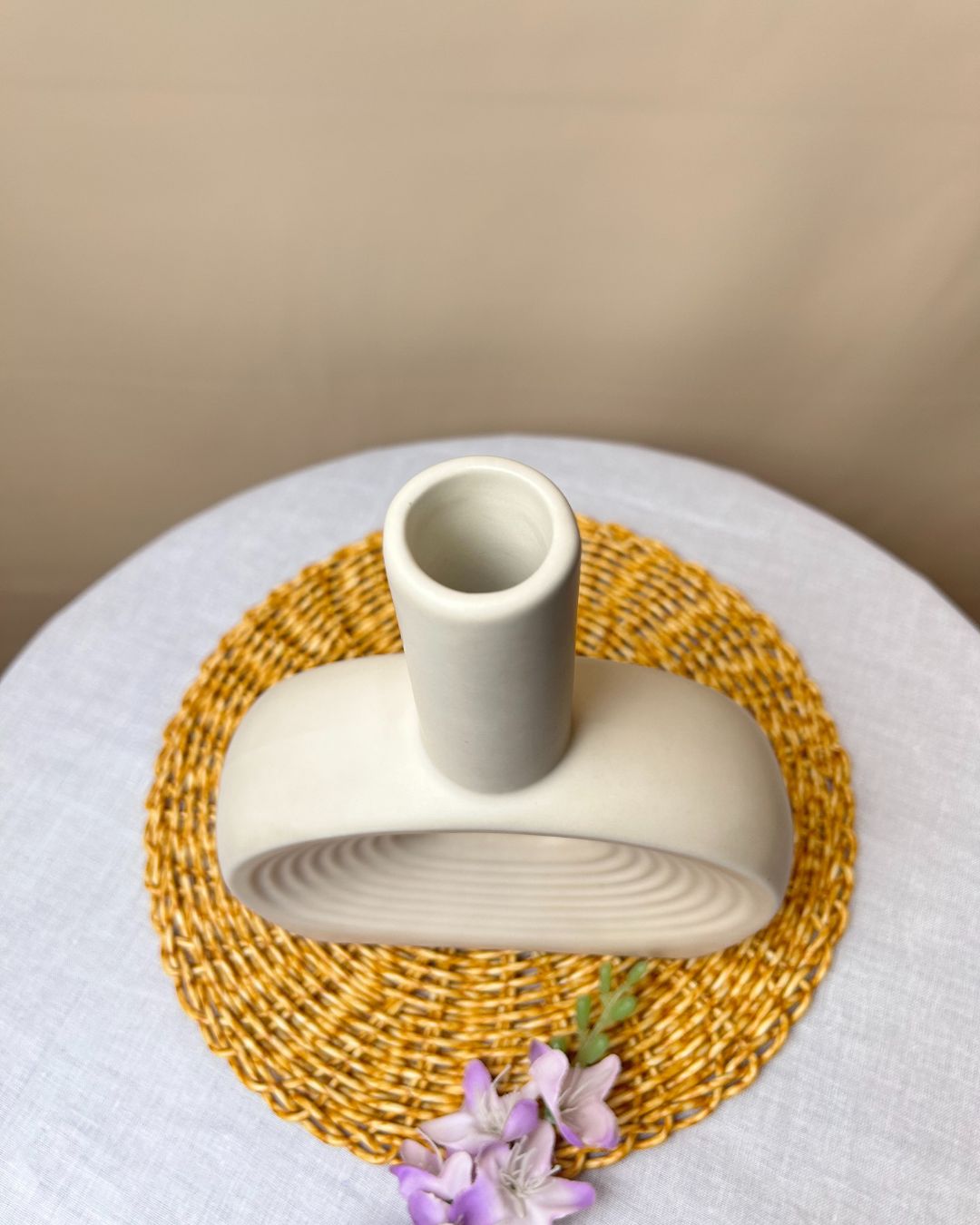 Modern Ceramic Decorative Vase with Sculptural Hollow Design – White