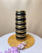 Gloss Finish Ribbed Ceramic Vase with Metallic Accents