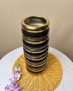 Gloss Finish Ribbed Ceramic Vase with Metallic Accents