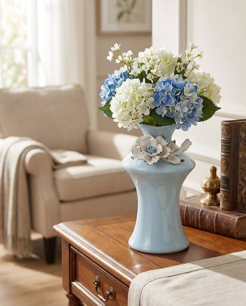 Ceramic Floral Decorative Vase with Gloss Finish – Pink Firozi & White