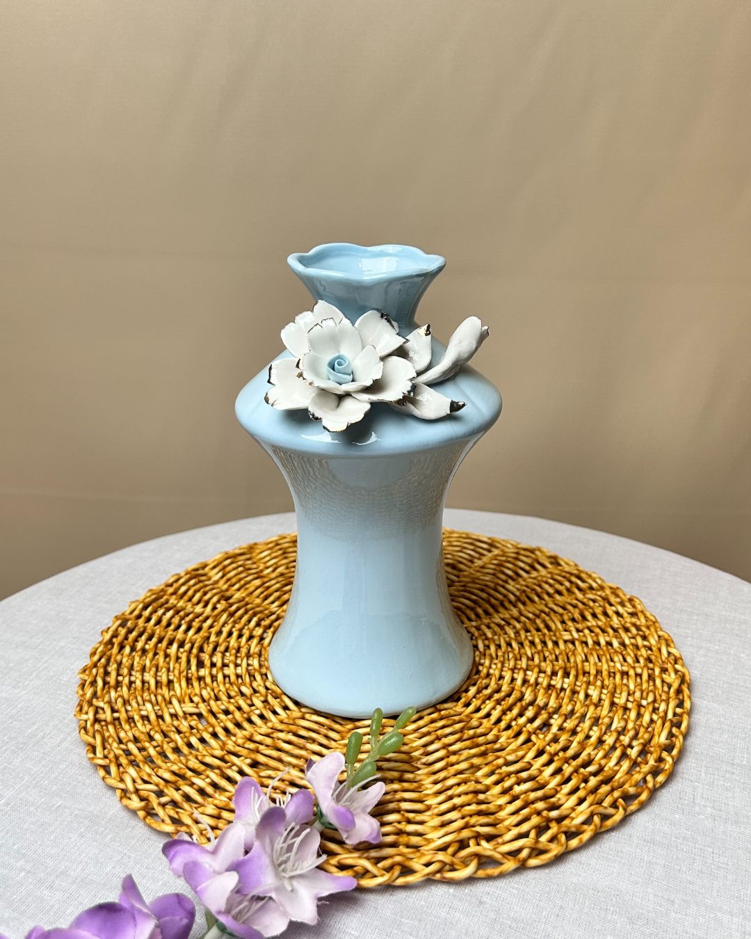 Ceramic Floral Decorative Vase with Gloss Finish – Pink Firozi & White